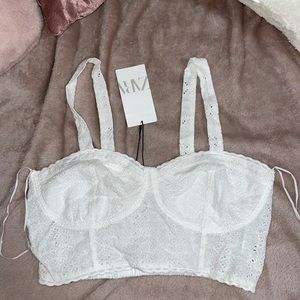 zara white lace crop top